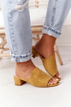 Damskie Buty Sergio Leone Zamszowe Klapki Na Obcasie Sergio Leone KL313 Żółte