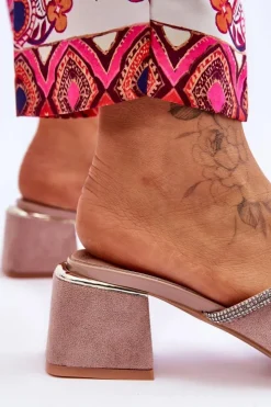 Damskie Damskie buty S.Barski Zamszowe Klapki Na Obcasie S.Barski KV-612-2 Beżowe