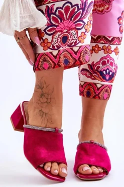 Damskie buty S.Barski Klapki Na Obcasie|Klapki Damskie Klasyczne*Zamszowe Klapki Na Obcasie S.Barski KV-612-2 Fuksja Różowy