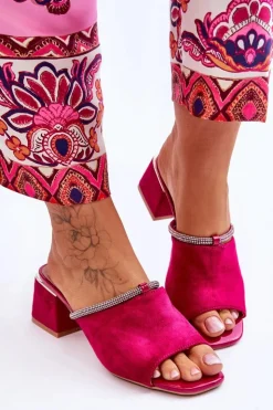 Damskie buty S.Barski Klapki Na Obcasie|Klapki Damskie Klasyczne*Zamszowe Klapki Na Obcasie S.Barski KV-612-2 Fuksja Różowy