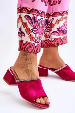Damskie buty S.Barski Klapki Na Obcasie|Klapki Damskie Klasyczne*Zamszowe Klapki Na Obcasie S.Barski KV-612-2 Fuksja Różowy