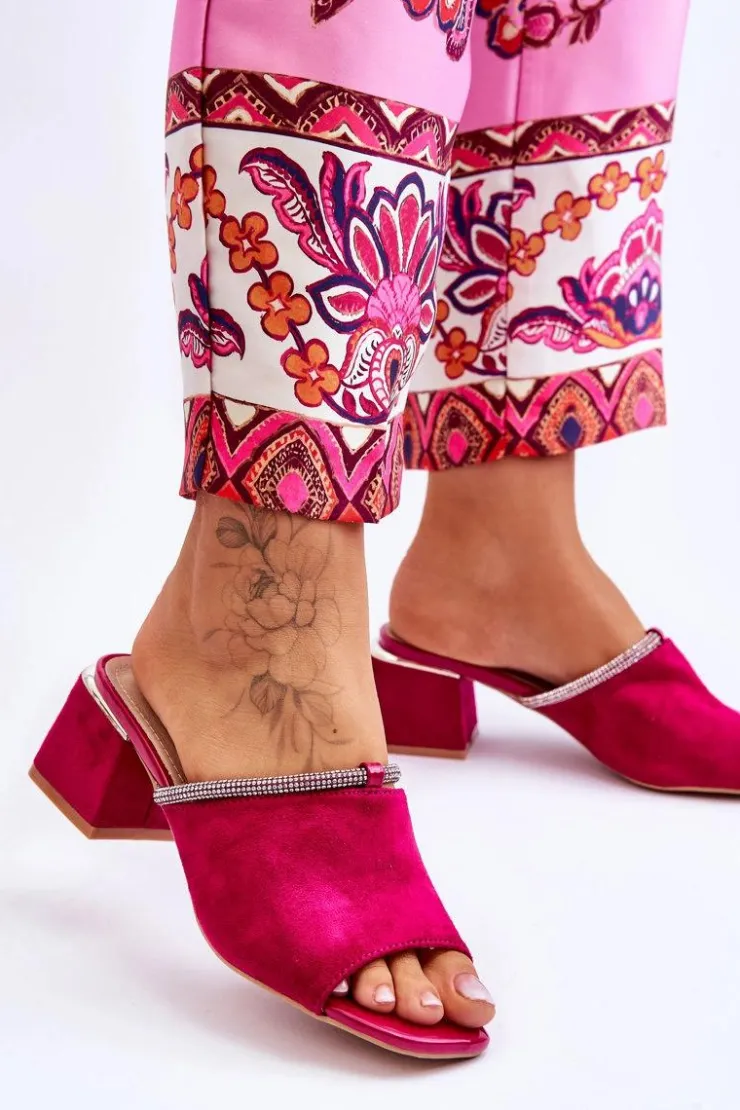 Damskie buty S.Barski Klapki Na Obcasie|Klapki Damskie Klasyczne*Zamszowe Klapki Na Obcasie S.Barski KV-612-2 Fuksja Różowy