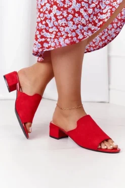 Buty Sergio Leone Klapki Na Obcasie|Klapki Damskie Klasyczne*Zamszowe Klapki Na Obcasie Sergio Leone KL313 Czerwone