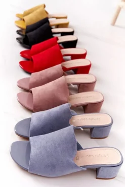 Buty Sergio Leone Klapki Na Obcasie|Klapki Damskie Klasyczne*Zamszowe Klapki Na Obcasie Sergio Leone KL313 Czerwone