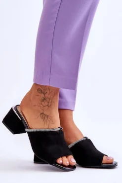 Damskie buty S.Barski Klapki Na Obcasie|Klapki Damskie Klasyczne*Zamszowe Klapki Na Obcasie S.Barski KV-612-2 Czarne