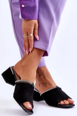 Damskie buty S.Barski Klapki Na Obcasie|Klapki Damskie Klasyczne*Zamszowe Klapki Na Obcasie S.Barski KV-612-2 Czarne