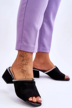 Damskie buty S.Barski Klapki Na Obcasie|Klapki Damskie Klasyczne*Zamszowe Klapki Na Obcasie S.Barski KV-612-2 Czarne