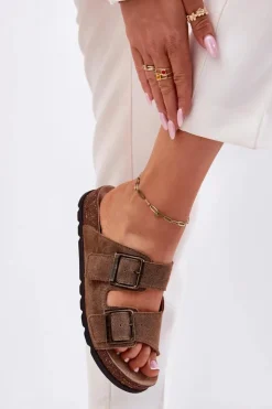 Damskie Panto Fino Zamszowe Klapki Z Klamrami Damskie RR267024 Brązowe