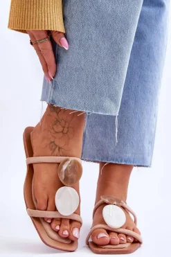 Sale Boto Zamszowe Klapki Z Ozdobami Nude Victoria