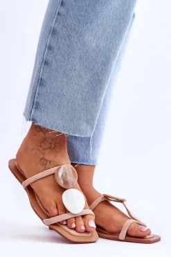 Sale Boto Zamszowe Klapki Z Ozdobami Nude Victoria