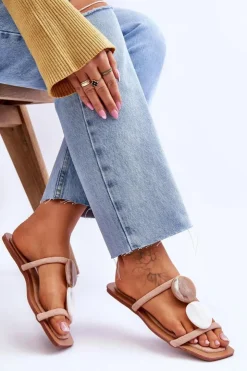 Sale Boto Zamszowe Klapki Z Ozdobami Nude Victoria