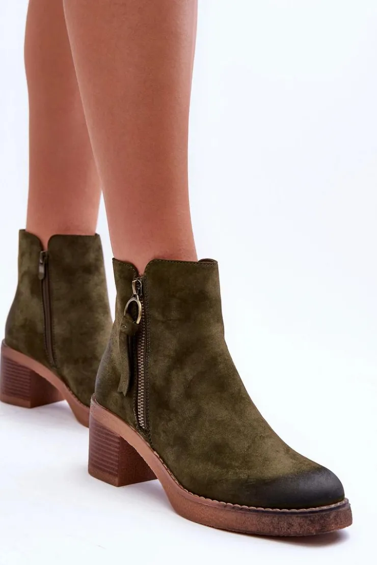 Damskie Boto Zamszowe Klasyczne Botki Damskie Zielone Limoso