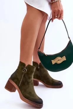 Damskie Boto Zamszowe Klasyczne Botki Damskie Zielone Limoso