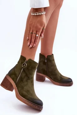 Damskie Boto Zamszowe Klasyczne Botki Damskie Zielone Limoso