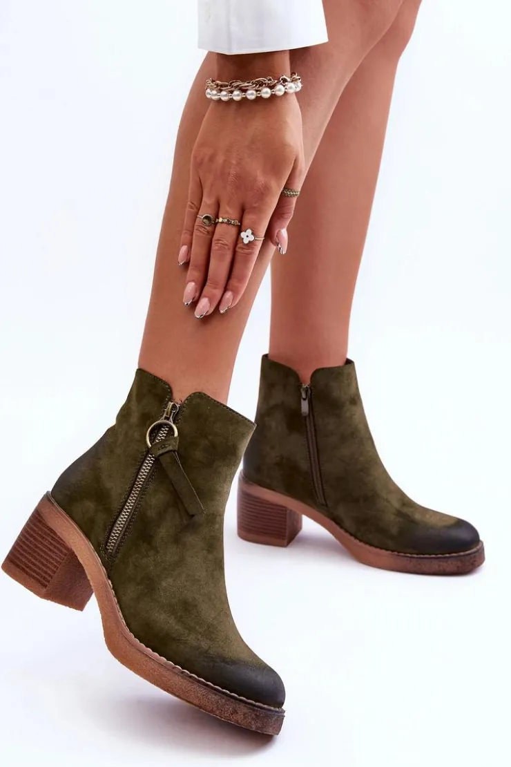 Damskie Boto Zamszowe Klasyczne Botki Damskie Zielone Limoso
