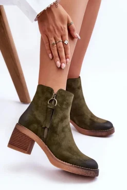 Damskie Boto Zamszowe Klasyczne Botki Damskie Zielone Limoso