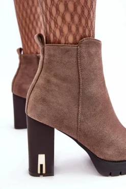 Clearance Boto Zamszowe Klasyczne Botki Na Obcasie Brązowe Amy Brązowy