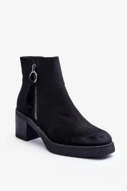 Boto Botki Ocieplane|Czarne Botki*Zamszowe Klasyczne Botki Damskie Czarne Limoso Czarny