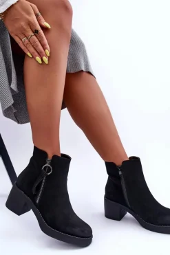 Boto Botki Ocieplane|Czarne Botki*Zamszowe Klasyczne Botki Damskie Czarne Limoso Czarny