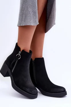 Boto Botki Ocieplane|Czarne Botki*Zamszowe Klasyczne Botki Damskie Czarne Limoso Czarny
