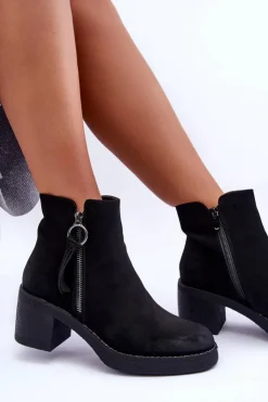 Boto Botki Ocieplane|Czarne Botki*Zamszowe Klasyczne Botki Damskie Czarne Limoso Czarny