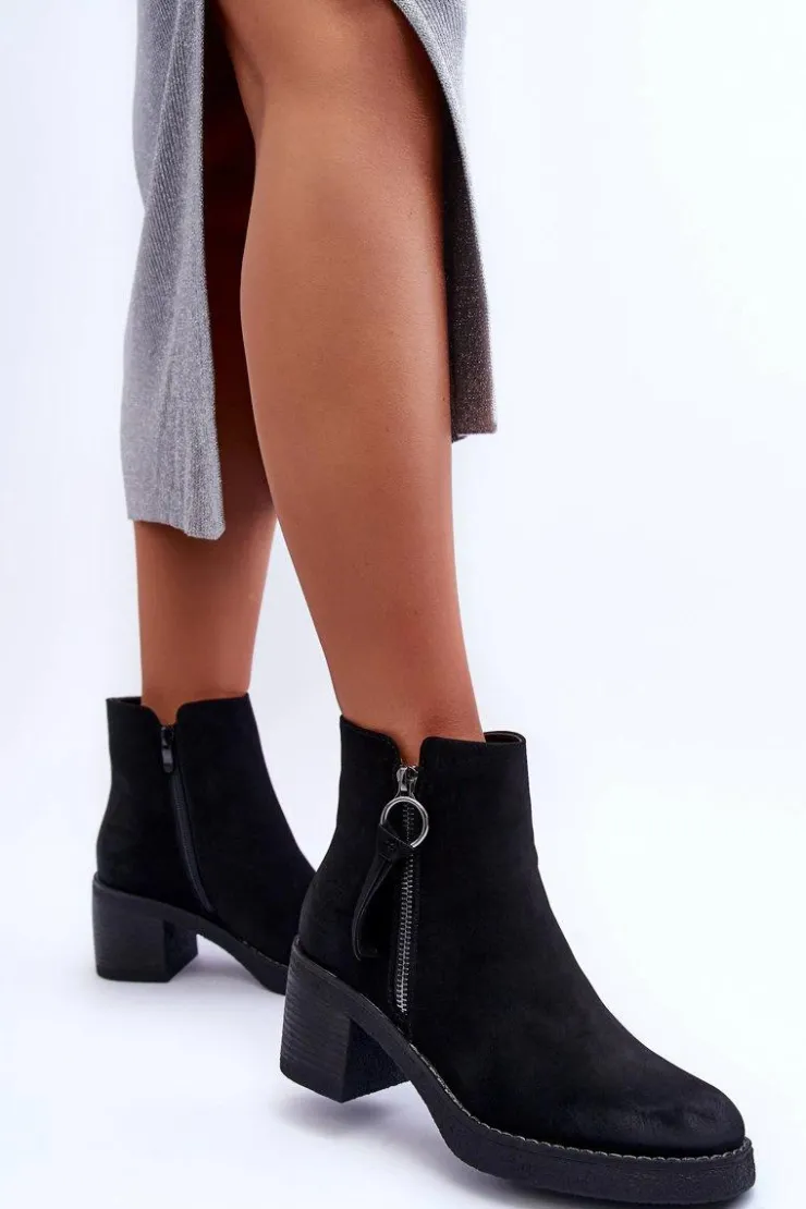 Boto Botki Ocieplane|Czarne Botki*Zamszowe Klasyczne Botki Damskie Czarne Limoso Czarny