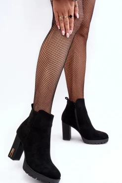 Damskie Boto Zamszowe Klasyczne Botki Na Obcasie Czarne Amy