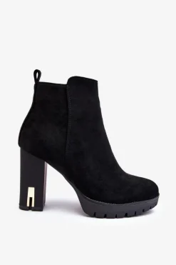 Damskie Boto Zamszowe Klasyczne Botki Na Obcasie Czarne Amy