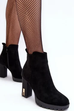 Damskie Boto Zamszowe Klasyczne Botki Na Obcasie Czarne Amy