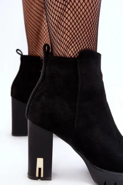 Damskie Boto Zamszowe Klasyczne Botki Na Obcasie Czarne Amy