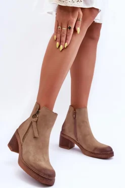 Boto Botki Ocieplane|Czarne Botki*Zamszowe Klasyczne Botki Damskie Beżowe Limoso