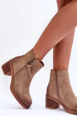 Boto Botki Ocieplane|Czarne Botki*Zamszowe Klasyczne Botki Damskie Beżowe Limoso