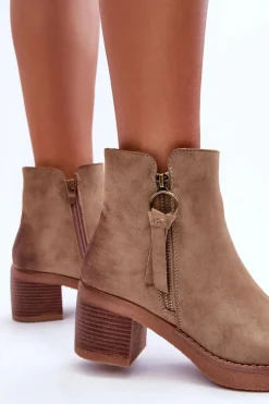 Boto Botki Ocieplane|Czarne Botki*Zamszowe Klasyczne Botki Damskie Beżowe Limoso