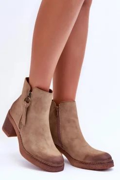 Boto Botki Ocieplane|Czarne Botki*Zamszowe Klasyczne Botki Damskie Beżowe Limoso