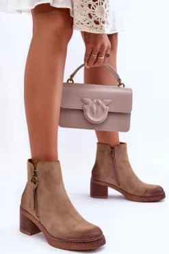 Boto Botki Ocieplane|Czarne Botki*Zamszowe Klasyczne Botki Damskie Beżowe Limoso