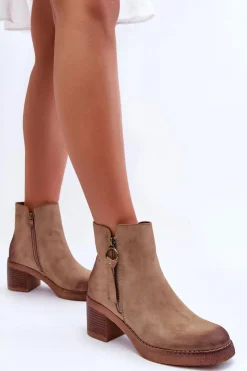 Boto Botki Ocieplane|Czarne Botki*Zamszowe Klasyczne Botki Damskie Beżowe Limoso