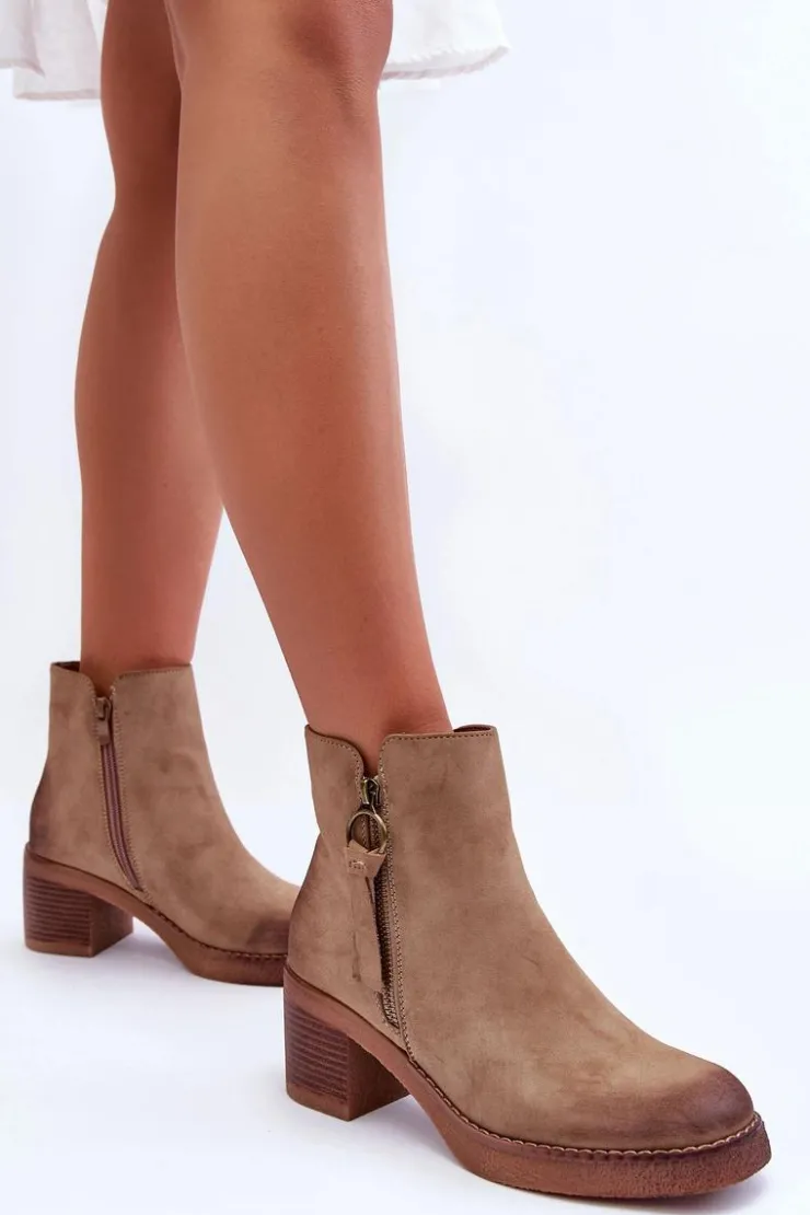 Boto Botki Ocieplane|Czarne Botki*Zamszowe Klasyczne Botki Damskie Beżowe Limoso