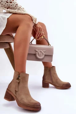 Boto Botki Ocieplane|Czarne Botki*Zamszowe Klasyczne Botki Damskie Beżowe Limoso