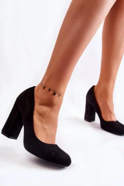 Clearance Boto Zamszowe Klasyczne Czółenka Na Obcasie Czarne Reiser