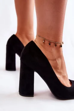 Clearance Boto Zamszowe Klasyczne Czółenka Na Obcasie Czarne Reiser