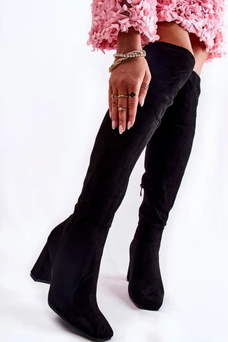 Hot Boto Zamszowe Klasyczne Kozaki Na Obcasie Czarne Kastia