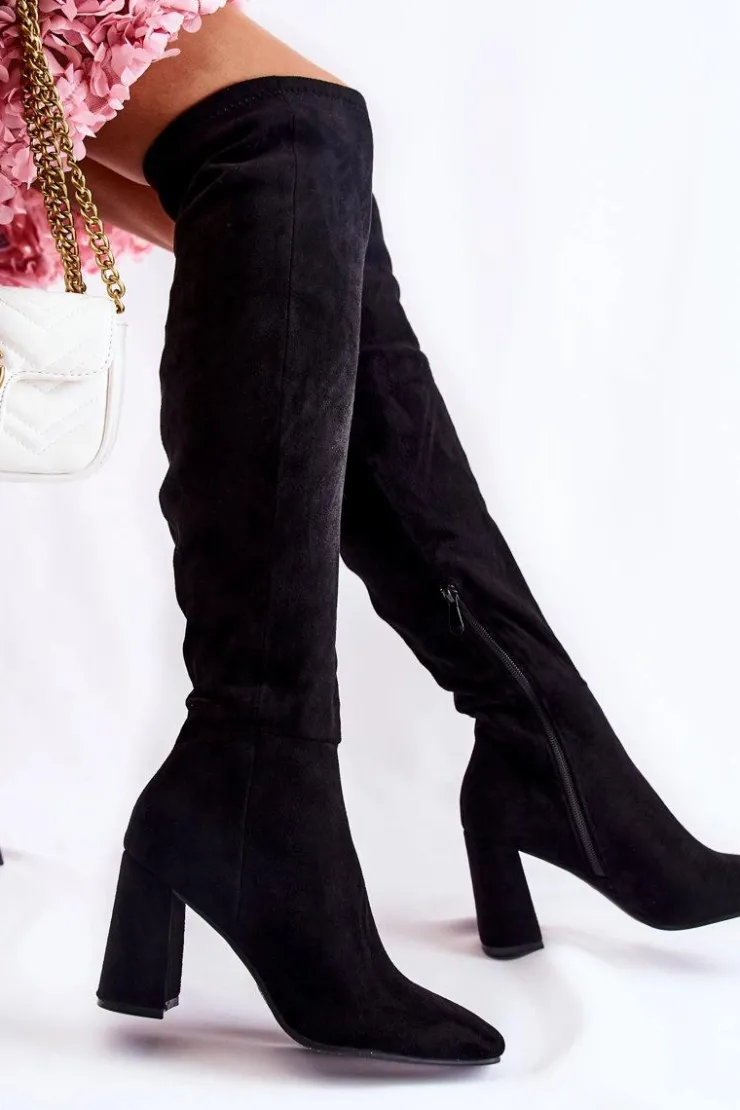 Hot Boto Zamszowe Klasyczne Kozaki Na Obcasie Czarne Kastia