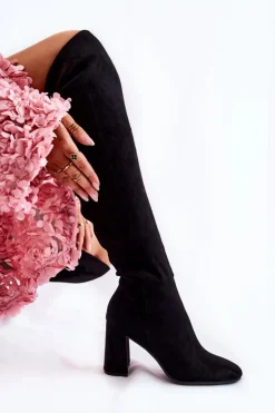 Hot Boto Zamszowe Klasyczne Kozaki Na Obcasie Czarne Kastia