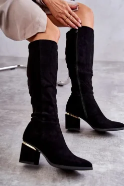 Boto Kozaki Przed Kolano|Kozaki Na Obcasie*Zamszowe Klasyczne Kozaki Na Suwak Czarne Leyette