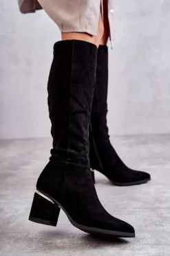 Boto Kozaki Przed Kolano|Kozaki Na Obcasie*Zamszowe Klasyczne Kozaki Na Suwak Czarne Leyette