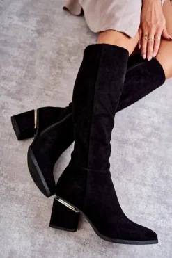 Boto Kozaki Przed Kolano|Kozaki Na Obcasie*Zamszowe Klasyczne Kozaki Na Suwak Czarne Leyette