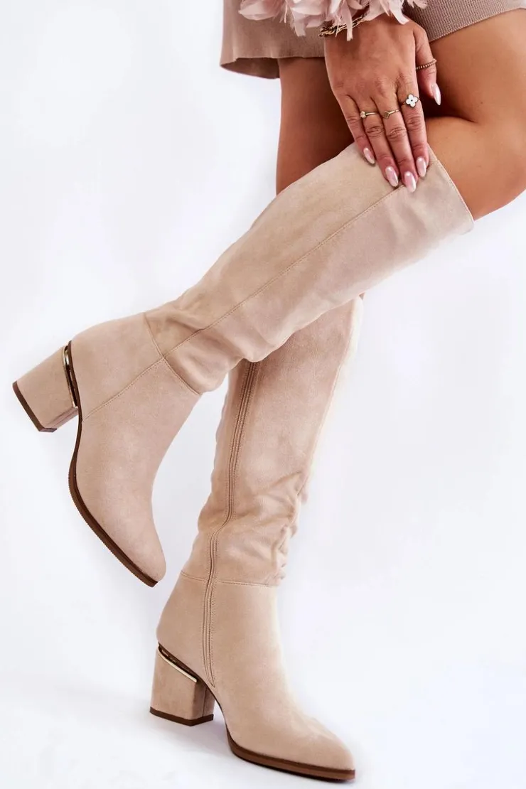 Discount Boto Zamszowe Klasyczne Kozaki Na Suwak Jasnobeżowe Leyette