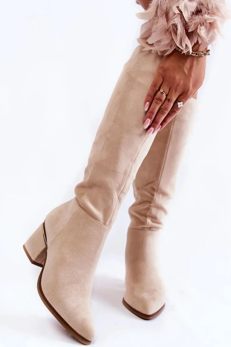 Discount Boto Zamszowe Klasyczne Kozaki Na Suwak Jasnobeżowe Leyette