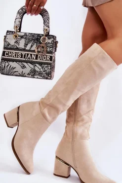 Discount Boto Zamszowe Klasyczne Kozaki Na Suwak Jasnobeżowe Leyette