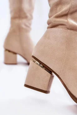 Discount Boto Zamszowe Klasyczne Kozaki Na Suwak Jasnobeżowe Leyette